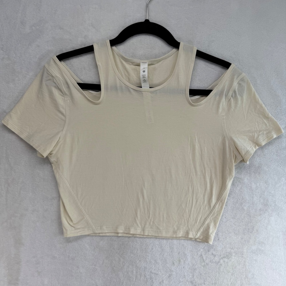 Lululemon Cut Out Shoulder Crop Top Athletic Shirt Activewear Size 8